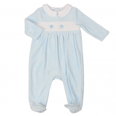 G13012: Baby Boys Smocked Velour All In One (0-6 Months)